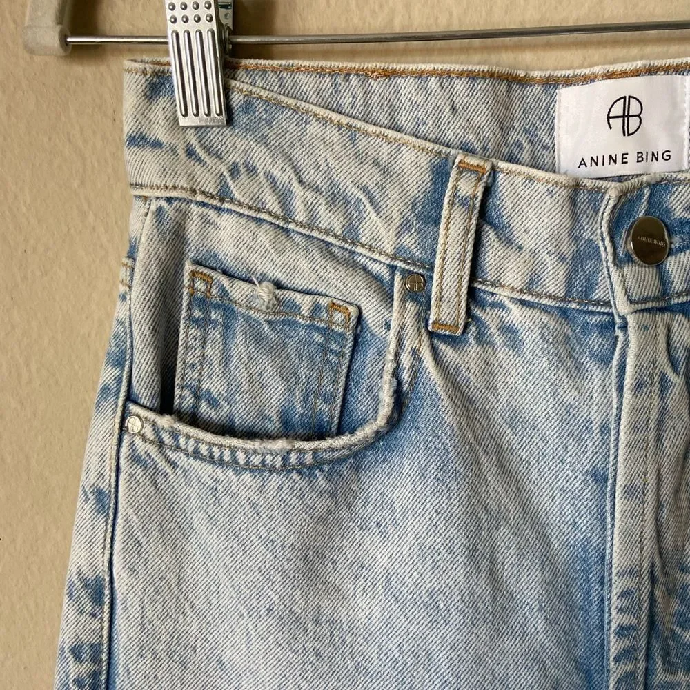 Anine Bing Sonya Blue Jeans Crop Straight Leg High Rise Size 25